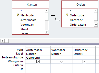 Ontwerp query klanten en ordercodes.